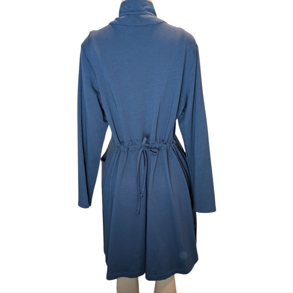 Chalet Blue Jersey Knit Snap Button Front Drawstring Back Longsleeve Dress Small - Picture 15 of 17